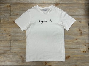 【美品】agnes b. アニエスベー ロゴ プリント クルーネック カットソー EA65S137 半袖 ホワイトTシャツ サイズ1