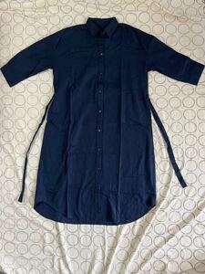 GU simple design. thin . flax lady's 7 minute sleeve shirt One-piece S navy 
