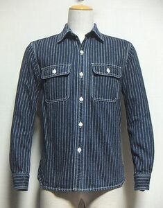 フラットヘッド.ウォバッシュ ストライプ 12oz デニム ワーク シャツ 38(7014W/肩44幅48丈67/アメカジ/バイカー/日本製 rjb)