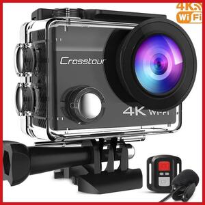 【超美品・CT8500】アクションカメラ Crosstour 4K高画質 リモコン付 WiFi搭載 水深30m撮影 手ブレ補正 防水防塵 耐衝撃 170度広角