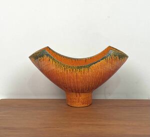 ●Japanese Modern Vase TOYO ジャパニーズモダン フラワーベース 花瓶 花器 オレンジ 生花 変形 ミッドセンチュリー 陶器 北欧 和モダン●