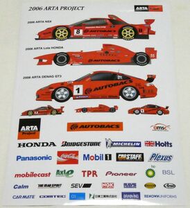 ステッカー　ARTA 2006 SUPER GT HONDA NSX　FN Lola FN06　S耐 PORSCHE GT3　鈴木亜久里　伊藤大輔 ラルフ・ファーマン　金石年弘