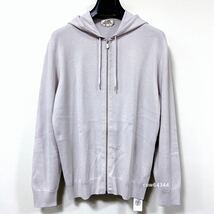 国内正規品 23ss~ 新品未使用 XXL Hermes エルメス マイヨン シェーヌダンクル カシミヤ ニット ジップアップ パーカー ライトグレー タグ_画像3