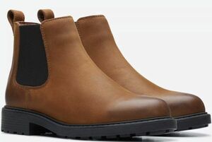 送料無料 Clarks 24.5cm チェルシー ブーツ ブラウン レザー ブロック ヒール ローファー サイドゴア スニーカー パンプス AAA180