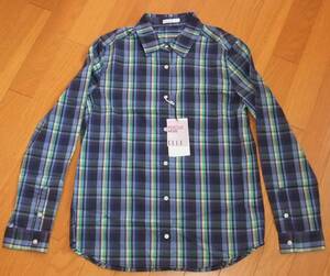 * new goods ELLE L navy main check pattern long sleeve shirt size 38 M size corresponding 