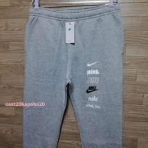 XL size 新品 NIKE ナイキ クラブ ゴツナイキ スウッシュ ロゴ プリント メンズ フリース スウェット ジョガー パンツ LL グレー 未使用_画像2