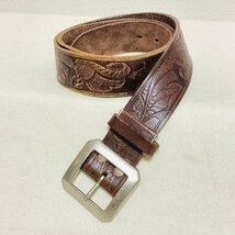 ウエスタンベルト　スクエア バックル　LEATHER/本革　レザー　ブラウン/焦げ茶系_画像1