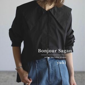 残1【新品/タグ付き】Bonjour Sagan セーラービッグカラーブラウス bk
