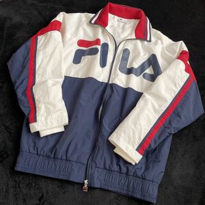 FILA nylon jacket S white navy blue reverse side mesh jumper 