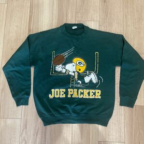 スヌーピー 緑 古着スエット Sサイズ アメリカ製 ARTEX NFL Greenbay Packers