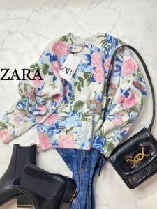 ZARA ザラ★タグ付き未使用★大人可愛い★あったか アルパカ ウール混 フラワープリント ニット セーター 花柄★Sサイズ yz1103