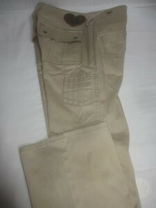 ▼女パンツ▼P259▼美品FILA GOLF デザインパンツ/USED/Ｌ/ベージュ系/裏無し/刺しゅう・合皮ワッペン