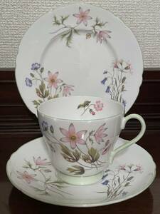 * wild anemone Sherry Shelley Trio tea cup saucer cake plate England antique A