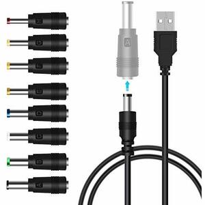 【訳有未使用】YFFSFDC USB電源ケーブル 変換プラグ付き 1本*8変換プラグ (DC充電コード 5.5…_C_397
