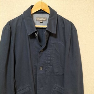 綺麗★Eddie Bauer カバーオール ワークジャケット メンズ サイズM(L〜XL) ネイビー コットン アウトドア エディーバウアー 古着 USED