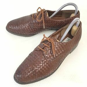 CARINHOSO BY GLOBO★職人ハンドメイド編み本革/プレーントゥシューズ【37/23.0-23.5/茶/BROWN】オールレザー/dress shoes◆i-181