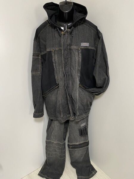 クレンチClenchブラックフード付きデニムセットアップ2XL