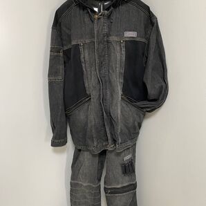 クレンチClenchブラックフード付きデニムセットアップ2XL