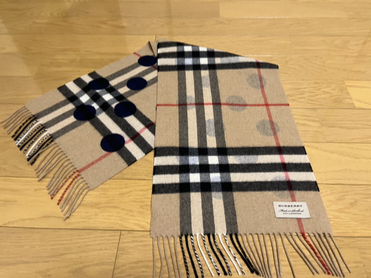 BURBERRY バーバリー マフラー カシミア100％ ドット柄 美品-