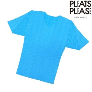 美品★PLEATS PLEASE ISSEY MIYAKE プリーツ 半袖 カットソー 水色 ライトブルー プリーツプリーズ イッセイミヤケ★