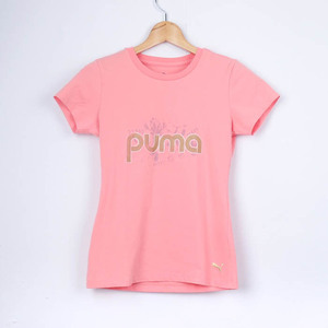 プーマ 半袖Tシャツ ロゴT コットン混 スポーツウエア レディース Mサイズ ピンク PUMA