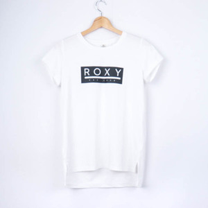  Roxy short sleeves T-shirt Logo T high low Hem French sleeve lady's S size white ROXY