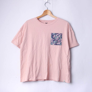  Roxy short sleeves T-shirt . pocket floral print cotton 100% sportswear lady's L size pink ROXY