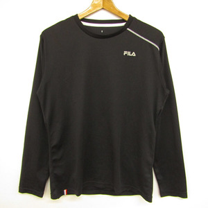 フィラ 長袖Tシャツ ワンポイントロゴ メッシュ スポーツウエア メンズ Lサイズ ブラック FILA