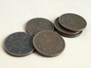  Meiji era. wave u Logo two sen 6 pieces set two sen dragon wave u Logo copper coin coin together retro A14