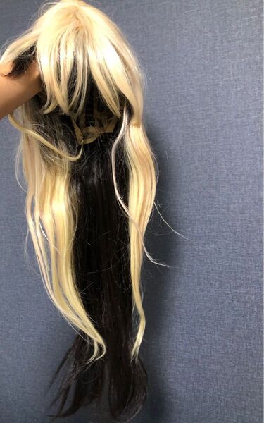 ハロウィーン コスプレ ウィッグ メッシュ ツートーン インナーカラー 金髪 ピンクゴールド ブロンド ロング