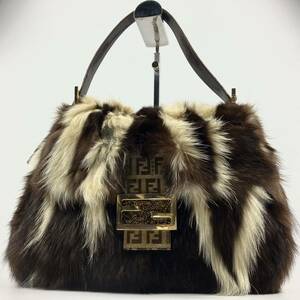 1円〜【美品】 FENDI フェンディ マンマバケット ファー ズッカ ショルダーバッグ ワンショルダー 肩掛け ブラウン レディース メンズ