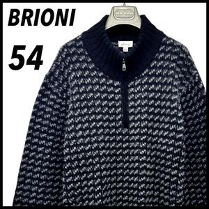 【超希少】最高級紳士服 Brioni ブリオーニ シルク カシミヤ アルパカ バーズアイニット セーター ハーフジップ 54 大きいサイズ ブラック