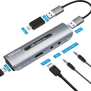 Mirao 4K HDMI キャプチャーボード1080P 60fps パススルー USB3.0 ビデオキャプチャカード 音声追加可能 実況生配信 画面共有 録画 録音 