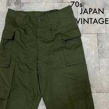 70s 美品 JAPAN VINTAGE ミリタリー 自衛隊 ARMY カーゴパンツ 1979 防衛庁 作業ズボン カーキ サイズ3 L相当 玉SS1052_画像1