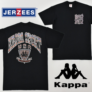 送料300円│USA製 90年代 90s' ビンテージ JERZEESボディ★Kappa カッパ デカロゴプリント 半袖Tシャツ 黒 メンズ M