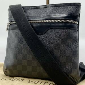 1円【極美品】LOUIS VUITTON ルイヴィトン メンズ トマス ダミエ グラフィット ショルダーバッグ サコッシュ PVC×レザー ブラック 黒