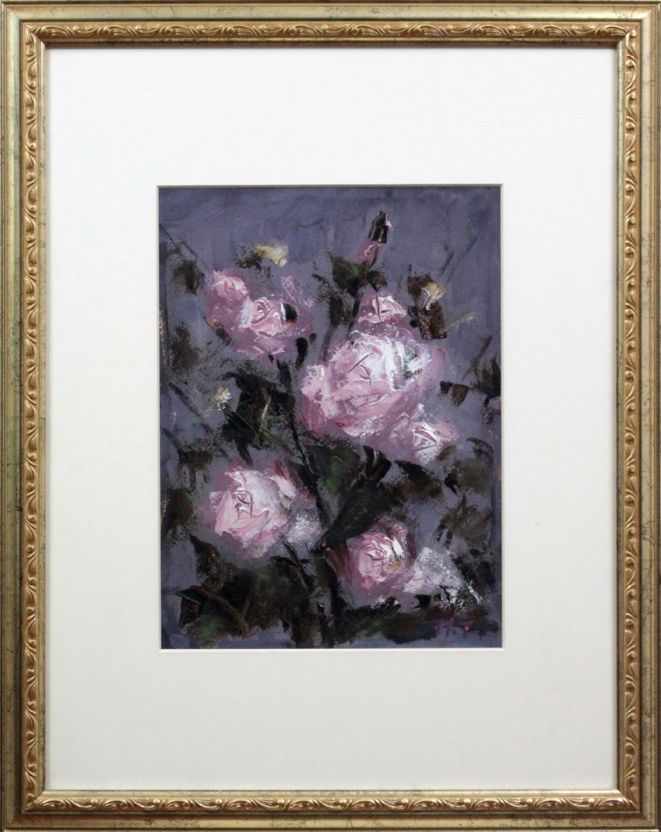 Pintura al óleo de rosas de Haruo Tomonari [Garantía auténtica] Pintura - Galería Hokkaido, Cuadro, Pintura al óleo, Naturaleza muerta