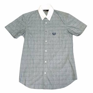 新品正規70％OFF COMME CA COMMUNE コムサコミューン 半袖 シャツ M チェック柄 クレリックシャツ グレー g4004m