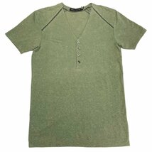 新品正規70％OFF COMME CA COLLECTION コムサコレクション Tシャツ M 緑 コットンリネン Vネック 刺繍 タイト g0621m_画像1