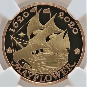 【0059】メイフラワー号出航400周年記念 　2ポンド1/2オンス　2色プルーフ金貨　最高鑑定