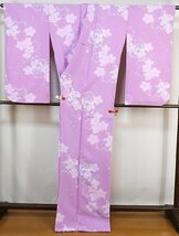 か91　化繊　2尺袖　着物　桜花柄　【美品】　身丈170ｃｍ　卒業式などに！_画像4