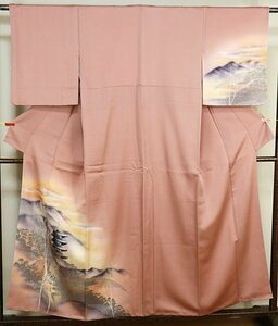 T142　正絹　訪問着　五重塔遠山　【美品】　身丈156cm