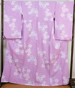 か91　化繊　2尺袖　着物　桜花柄　【美品】　身丈170ｃｍ　卒業式などに！