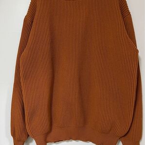 長袖ニット テラコッタ M ざっくりニット ローゲージ クルーネック