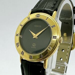 10281 グッチ GUCCI 3000L レディース 腕時計 不動 ジャンク クォーツ 電池式 QZ 革ベルト レザー オールドグッチ ヴィンテージ