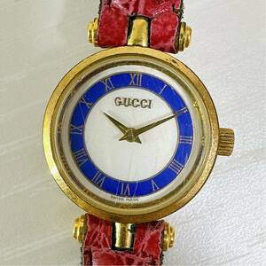 10244 グッチ GUCCI シェリーライン レディース 腕時計 不動 ジャンク クォーツ 電池式 QZ 革ベルト レザー オールドグッチ ヴィンテージ