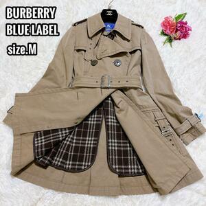 1円〜 BURBERRY BLUELABEL トレンチコート ライナー付 ノバチェック M ベージュ バーバリーブルーレーベル レディース ベルト Aライン