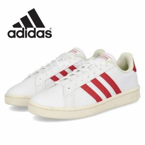 新品未使用 アディダス GRANDCOURT【26cm】スニーカー adidas グランドコート 靴 白 カジュアル 2164 シューズ スリーストライプ 赤 合皮