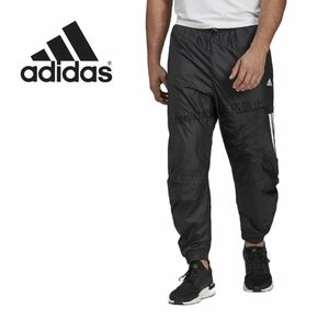 新品 adidas ウィンドブレーカー【2XL】裏起毛 パンツ 防寒 防風 長ズボン ロングパンツ ウインド アディダス ナイロン ジャージ XO 黒3734