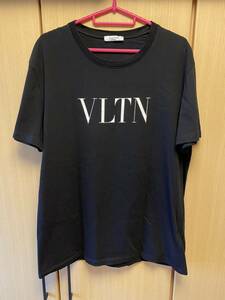 正規 20SS VALENTINO ヴァレンティノ VLTN 白 ロゴ クルーネック Tシャツ 黒 L UV3MG10V3LE